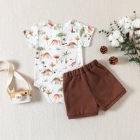 Load image into Gallery viewer, 2 Pieces Set Baby Girls Dinosaur Cartoon Print Rompers And Solid Color Shorts Wholesale 230407202
