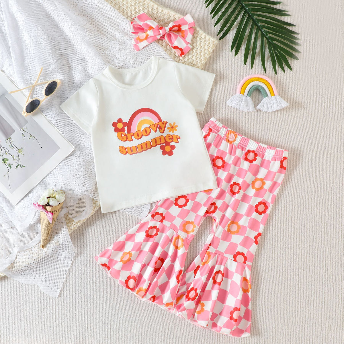 2 Pieces Set Baby Kid Girls Beach Letters Cartoon Print T-Shirts And Pants Wholesale 230407214