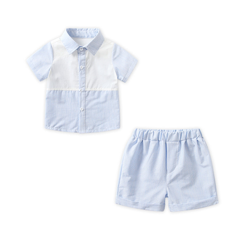 2 Pieces Set Baby Kid Boys Color-blocking Shirts And Solid Color Shorts Wholesale 230407241