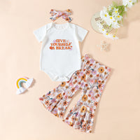 Load image into Gallery viewer, 3 Pieces Set Baby Girls Letters Flower Print Rompers And Pants And Bow Headwear Wholesale 230407248

