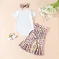 Load image into Gallery viewer, 3 Pieces Set Baby Girls Letters Flower Print Rompers And Pants And Bow Headwear Wholesale 230407248
