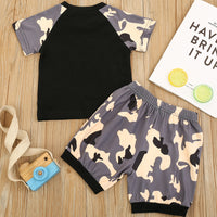 Load image into Gallery viewer, 2 Pieces Set Baby Kid Boys Letters Color-blocking Print Tops And Camo Shorts Wholesale 230407252
