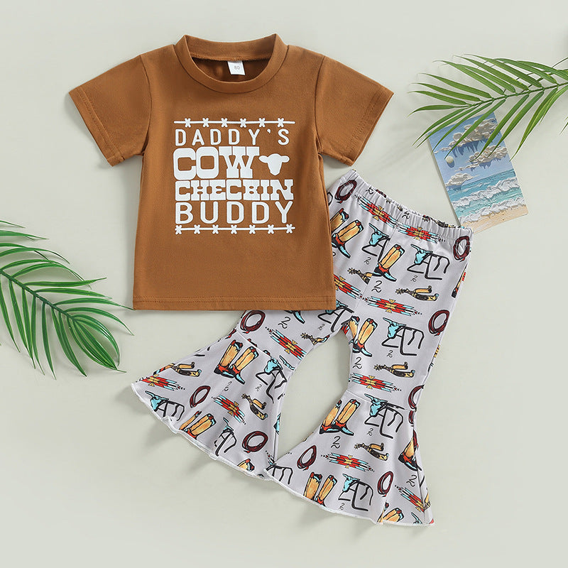 2 Pieces Set Baby Kid Girls Letters Print T-Shirts And Cartoon Shorts Wholesale 230407357