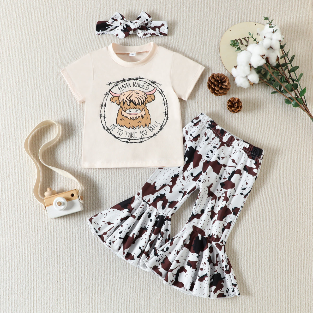 2 Pieces Set Baby Kid Girls Letters Print T-Shirts And Cow Pants Wholesale 230407399