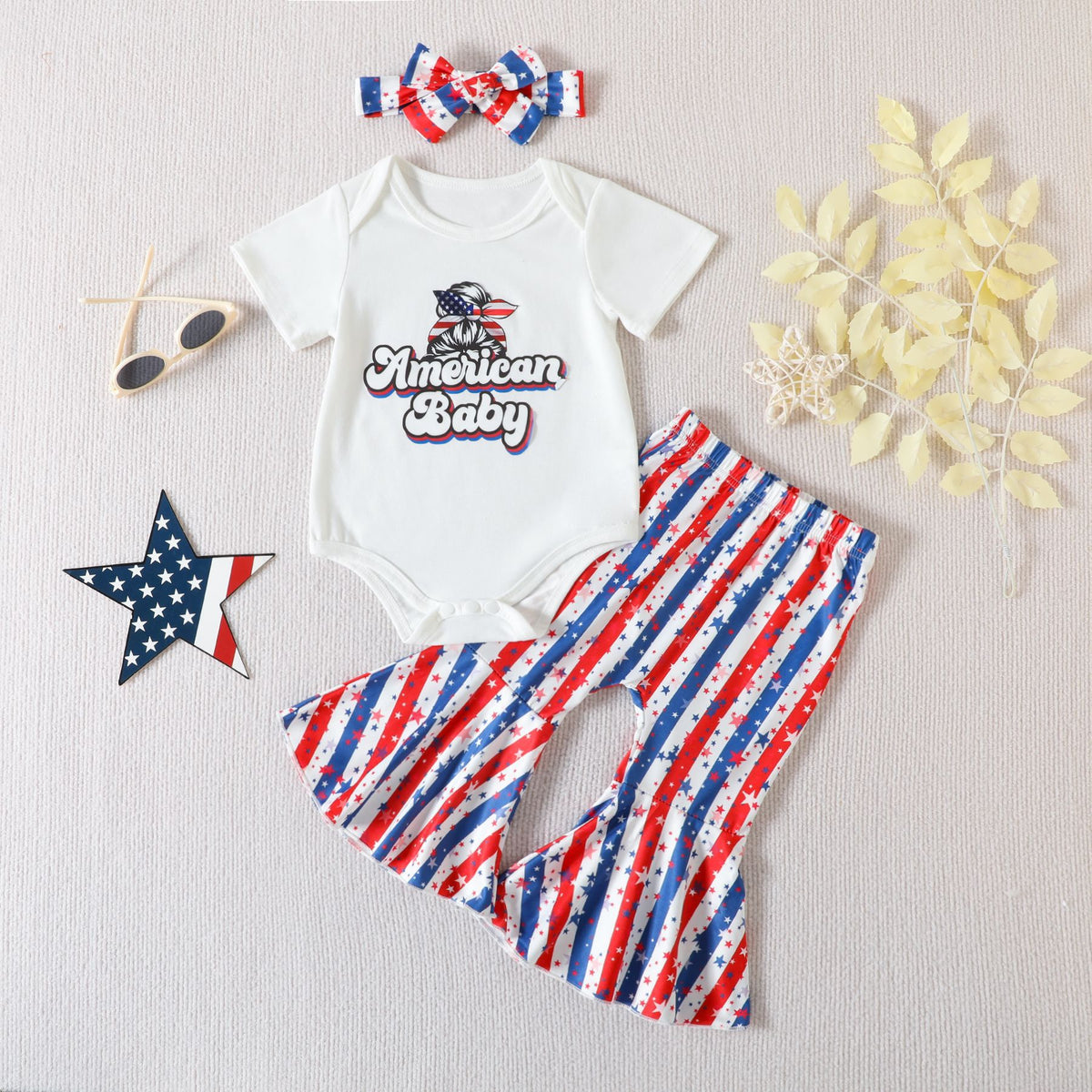 2 Pieces Set Baby Girls Letters Rompers And Striped Pants Wholesale 230407401