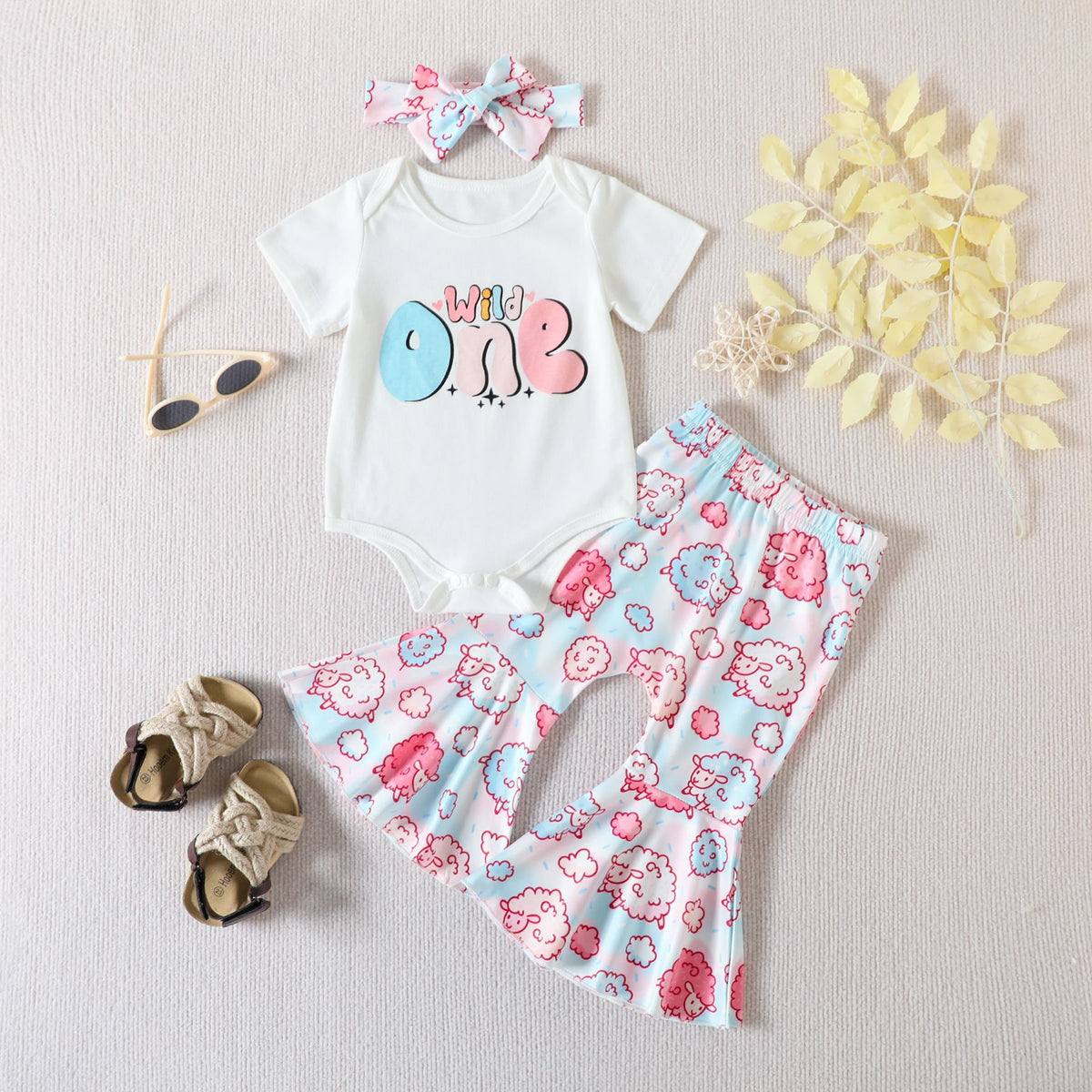 2 Pieces Set Baby Girls Letters  Rompers And Print Pants Wholesale 230407404