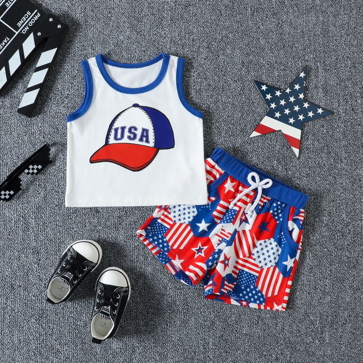 2 Pieces Set Baby Kid Boys Print Tank Tops And Shorts Wholesale 230407414