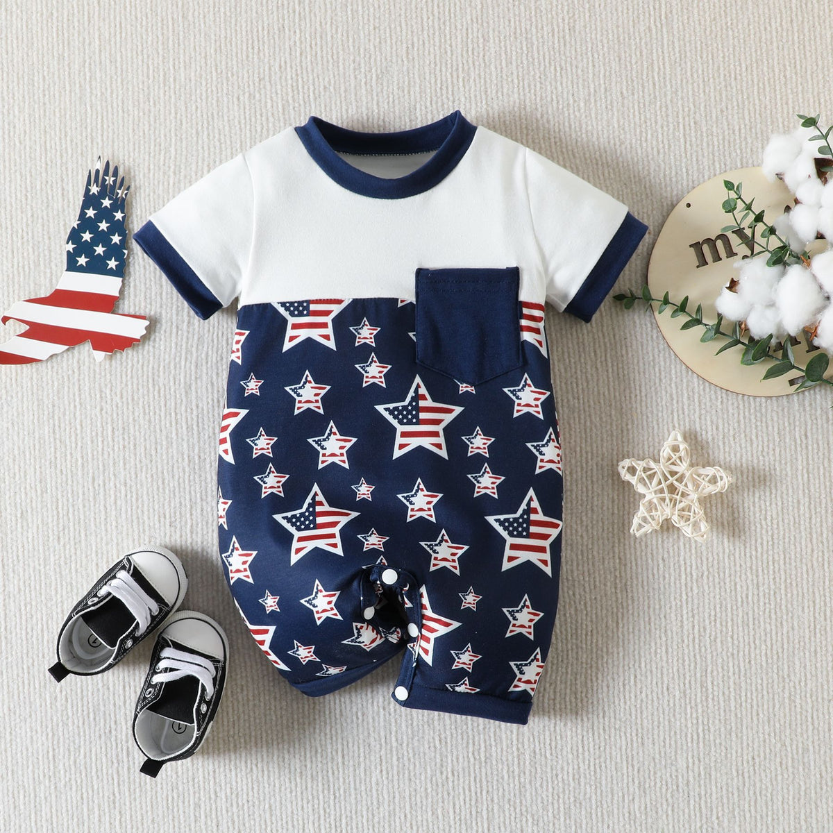 Baby Boys Striped Star Print Rompers Wholesale 230407422