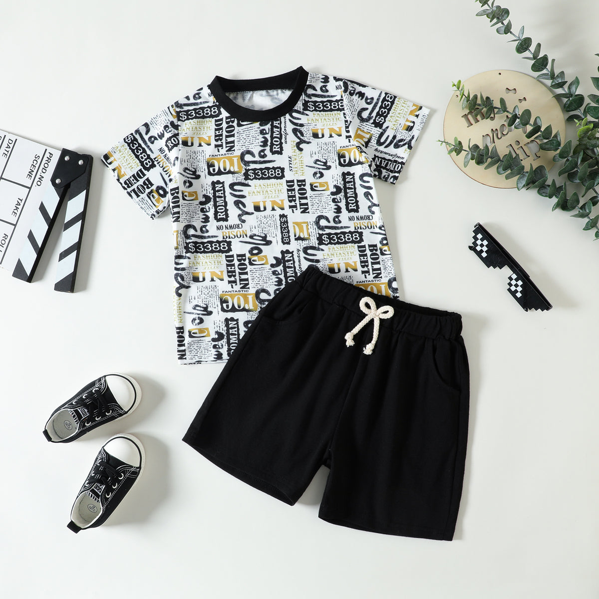 2 Pieces Set Baby Kid Boys Print T-Shirts And Shorts Wholesale 230407429