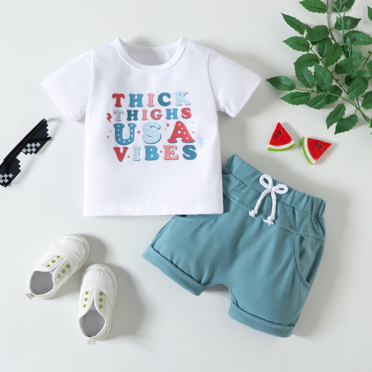 2 Pieces Set Baby Kid Boys Letters T-Shirts And Solid Color Shorts Wholesale 230407451