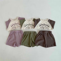 Load image into Gallery viewer, 2 Pieces Set Baby Kid Unisex Color-blocking Cartoon Print T-Shirts And Solid Color Shorts Wholesale 230407484
