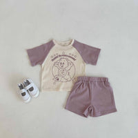 Load image into Gallery viewer, 2 Pieces Set Baby Kid Unisex Color-blocking Cartoon Print T-Shirts And Solid Color Shorts Wholesale 230407484
