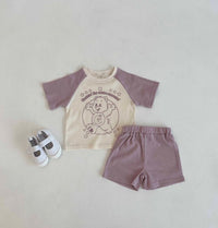 Load image into Gallery viewer, 2 Pieces Set Baby Kid Unisex Color-blocking Cartoon Print T-Shirts And Solid Color Shorts Wholesale 230407484
