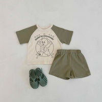 Load image into Gallery viewer, 2 Pieces Set Baby Kid Unisex Color-blocking Cartoon Print T-Shirts And Solid Color Shorts Wholesale 230407484
