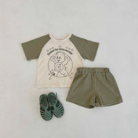 Load image into Gallery viewer, 2 Pieces Set Baby Kid Unisex Color-blocking Cartoon Print T-Shirts And Solid Color Shorts Wholesale 230407484
