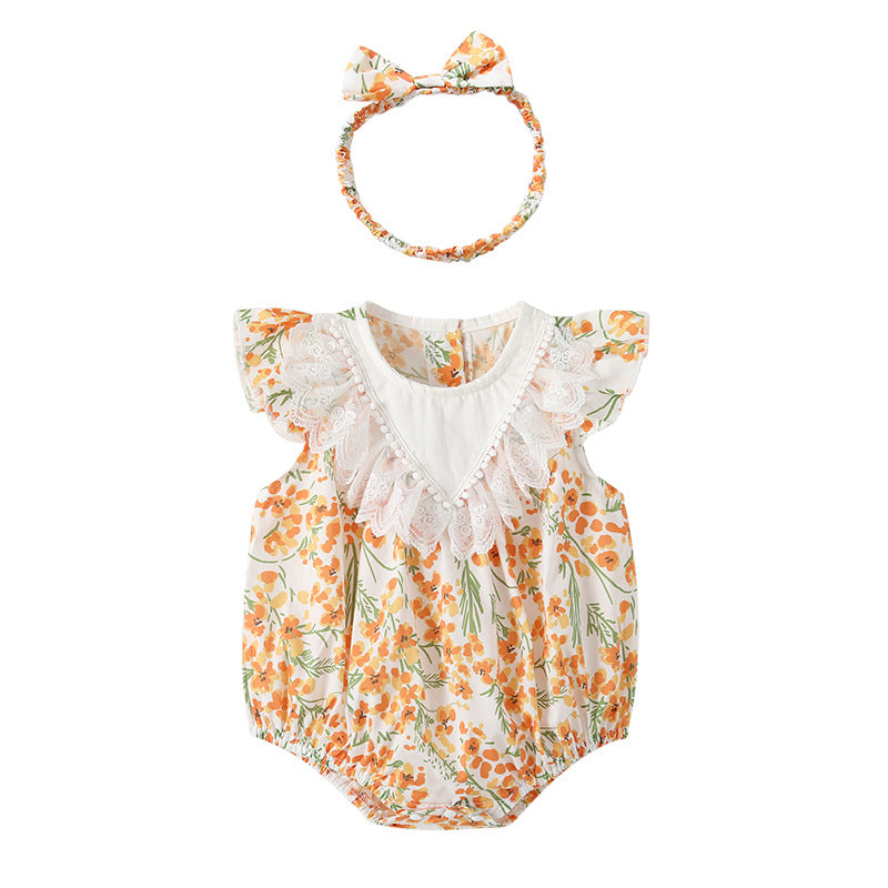 Baby Girls Flower Print Rompers Wholesale 23040755