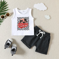 Load image into Gallery viewer, 2 Pieces Set Baby Kid Boys Letters Print Tank Tops And Solid Color Shorts Wholesale 23040761
