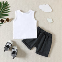 Load image into Gallery viewer, 2 Pieces Set Baby Kid Boys Letters Print Tank Tops And Solid Color Shorts Wholesale 23040761
