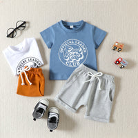 Load image into Gallery viewer, 2 Pieces Set Baby Kid Boys Letters Print T-Shirts And Solid Color Shorts Wholesale 23040765
