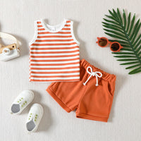 Load image into Gallery viewer, 2 Pieces Set Baby Kid Girls Boys Striped Tank Tops And Solid Color Shorts Wholesale 23040769
