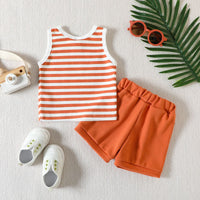 Load image into Gallery viewer, 2 Pieces Set Baby Kid Girls Boys Striped Tank Tops And Solid Color Shorts Wholesale 23040769
