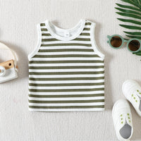 Load image into Gallery viewer, 2 Pieces Set Baby Kid Girls Boys Striped Tank Tops And Solid Color Shorts Wholesale 23040769
