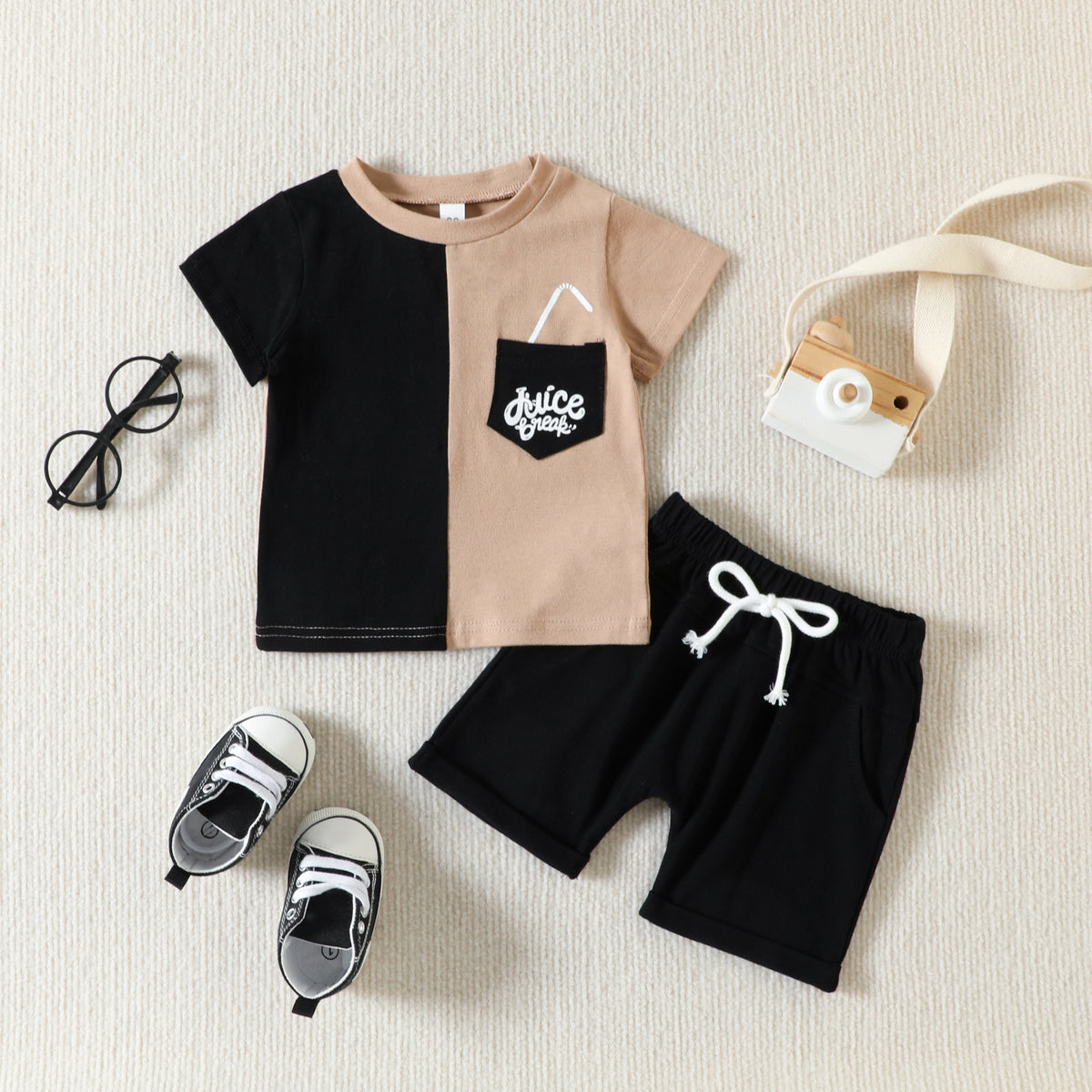 2 Pieces Set Baby Kid Boys Letters T-Shirts And Solid Color Shorts Wholesale 23040773