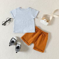 Load image into Gallery viewer, 2 Pieces Set Baby Kid Boys Letters T-Shirts And Solid Color Shorts Wholesale 23040777
