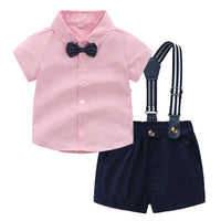 Load image into Gallery viewer, 2 Pieces Set Baby Kid Boys Solid Color Bow Shirts And Suits Rompers Wholesale 23041102
