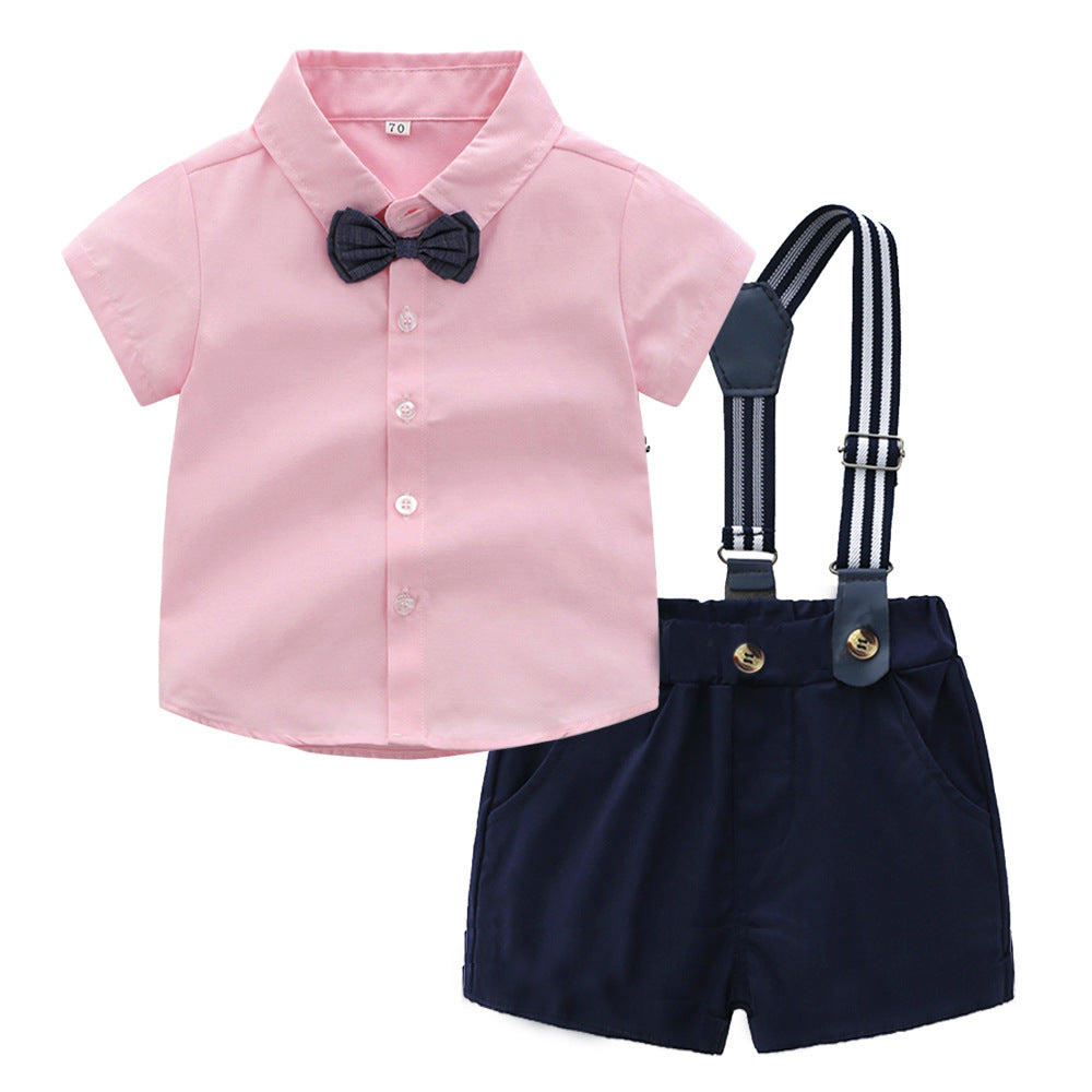 2 Pieces Set Baby Kid Boys Solid Color Bow Shirts And Suits Rompers Wholesale 23041102