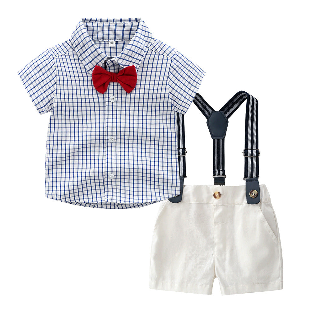 2 Pieces Set Baby Kid Boys Birthday Party Bow Shirts And Color-blocking Rompers Wholesale 23041105