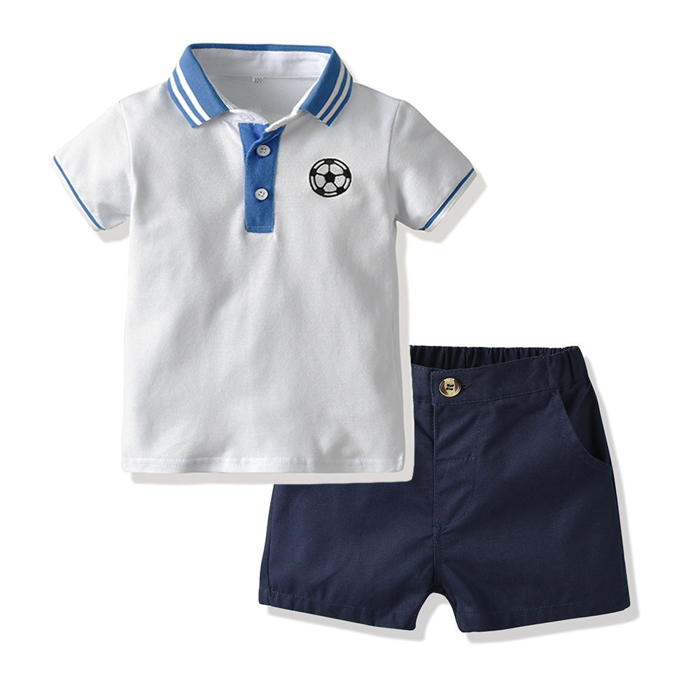 2 Pieces Set Baby Kid Boys Print Polo Shirts And Solid Color Shorts Wholesale 23041106