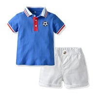 Load image into Gallery viewer, 2 Pieces Set Baby Kid Boys Print Polo Shirts And Solid Color Shorts Wholesale 23041106
