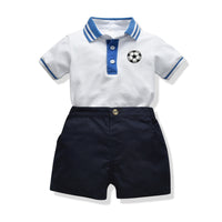 Load image into Gallery viewer, 2 Pieces Set Baby Kid Boys Print Polo Shirts And Solid Color Shorts Wholesale 23041106
