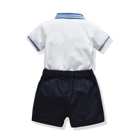 Load image into Gallery viewer, 2 Pieces Set Baby Kid Boys Print Polo Shirts And Solid Color Shorts Wholesale 23041106
