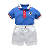 Load image into Gallery viewer, 2 Pieces Set Baby Kid Boys Print Polo Shirts And Solid Color Shorts Wholesale 23041106
