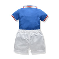 Load image into Gallery viewer, 2 Pieces Set Baby Kid Boys Print Polo Shirts And Solid Color Shorts Wholesale 23041106
