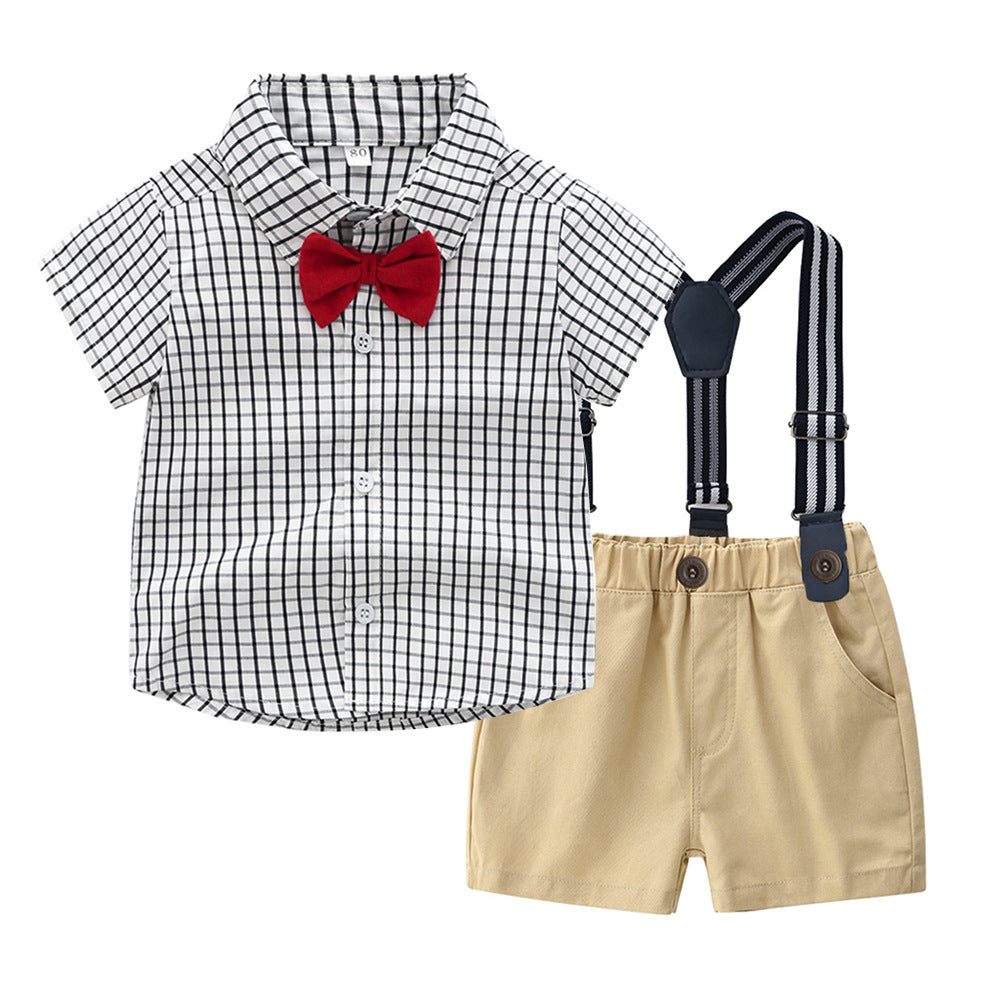 2 Pieces Set Baby Kid Boys Birthday Party Bow Shirts And Color-blocking Rompers Wholesale 23041107