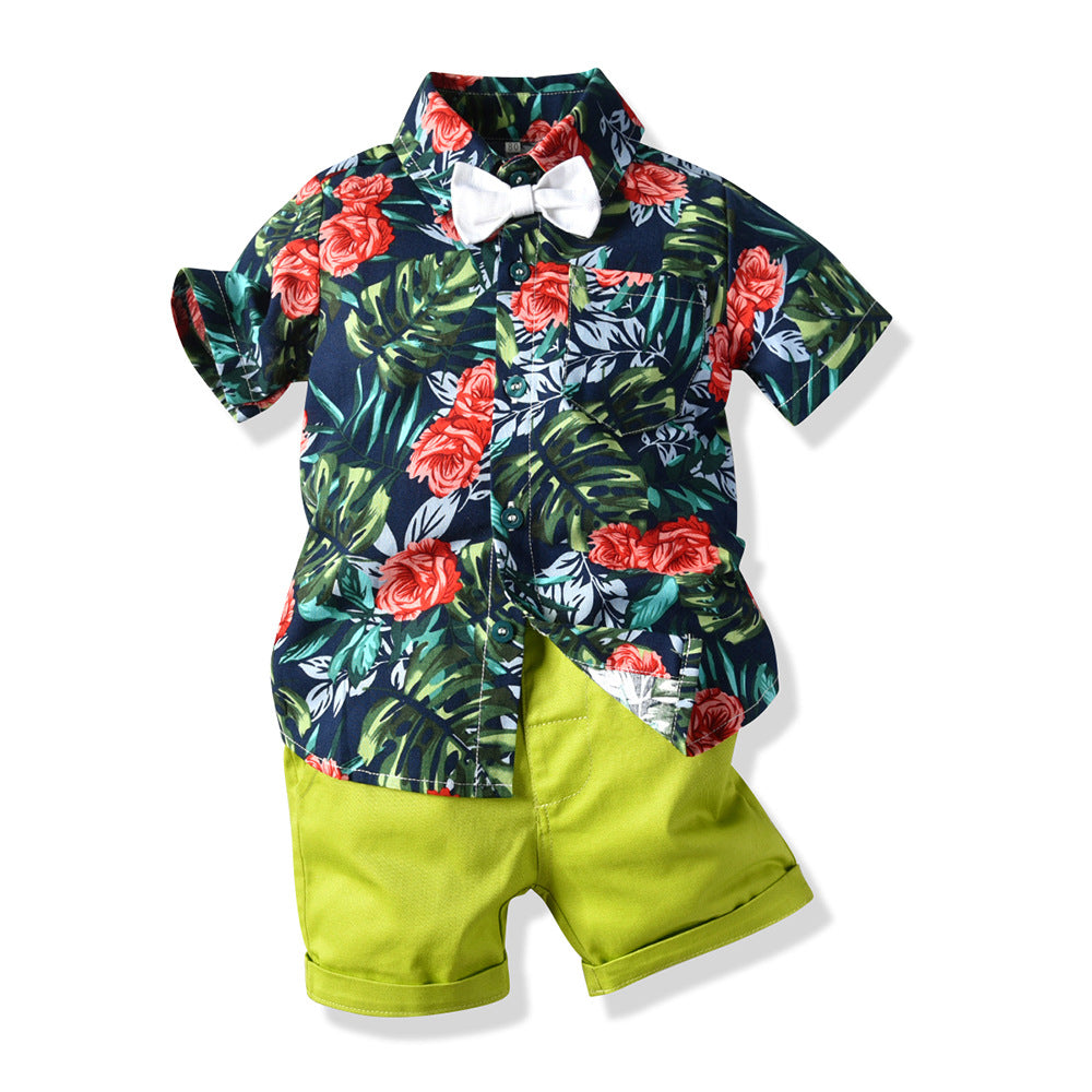 2 Pieces Set Baby Kid Boys Bow Shirts And Solid Color Shorts Wholesale 23041110