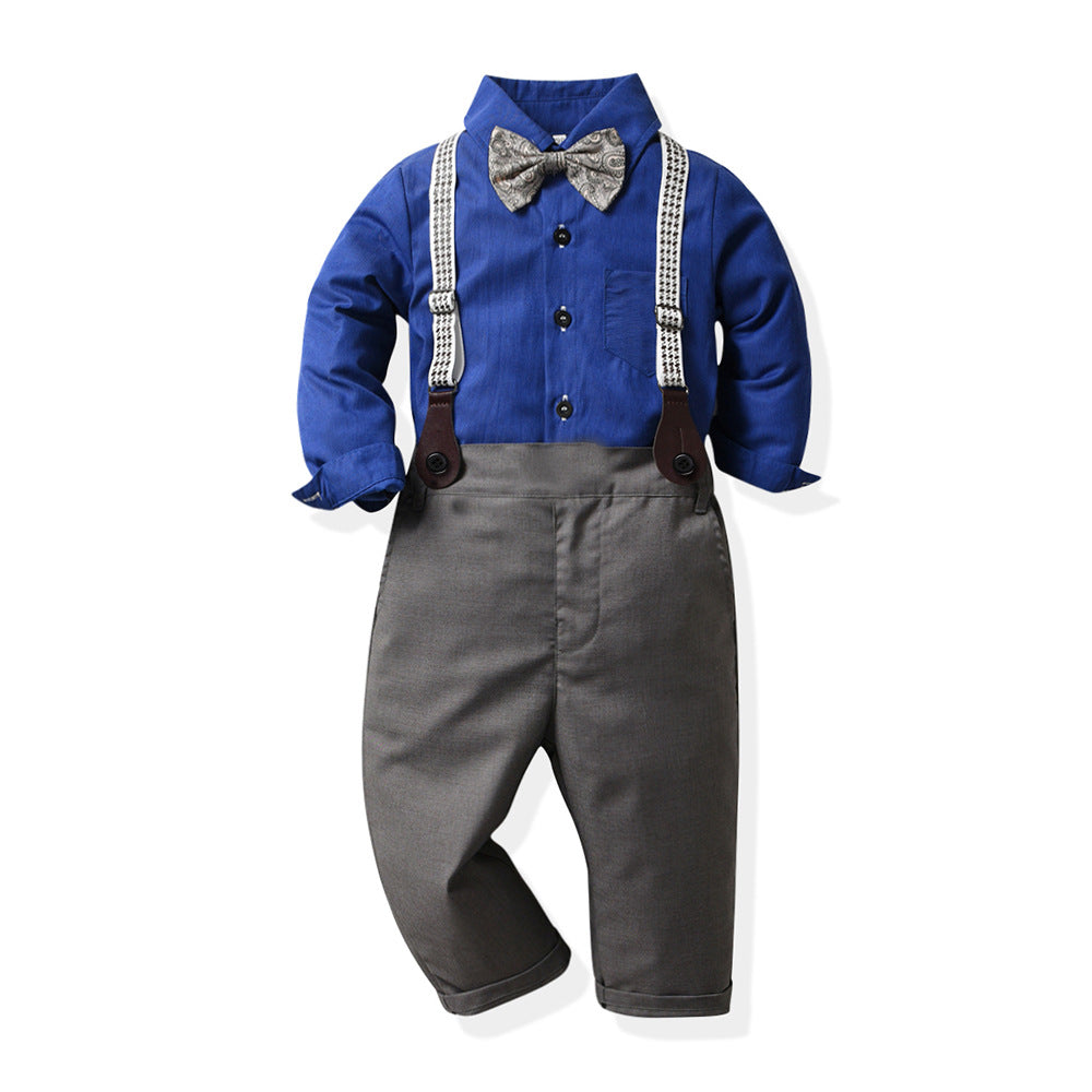 2 Pieces Set Baby Kid Boys Bow Shirts And Solid Color Jumpsuits Wholesale 230411106