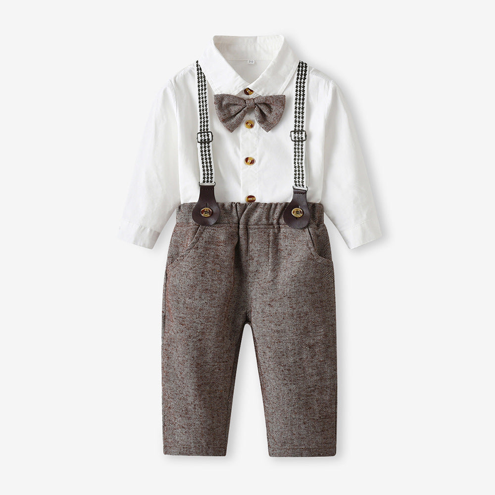 2 Pieces Set Baby Kid Boys Bow Shirts And Solid Color Jumpsuits Wholesale 230411107