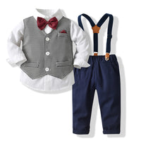 Load image into Gallery viewer, 3 Pieces Set Baby Kid Boys Dressy Solid Color Bow Shirts Checked Vests Waistcoats And Jumpsuits Wholesale 230411109
