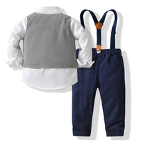 Load image into Gallery viewer, 3 Pieces Set Baby Kid Boys Dressy Solid Color Bow Shirts Checked Vests Waistcoats And Jumpsuits Wholesale 230411109

