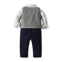 Load image into Gallery viewer, 3 Pieces Set Baby Kid Boys Dressy Solid Color Bow Shirts Checked Vests Waistcoats And Jumpsuits Wholesale 230411109
