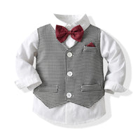 Load image into Gallery viewer, 3 Pieces Set Baby Kid Boys Dressy Solid Color Bow Shirts Checked Vests Waistcoats And Jumpsuits Wholesale 230411109
