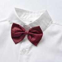 Load image into Gallery viewer, 3 Pieces Set Baby Kid Boys Dressy Solid Color Bow Shirts Checked Vests Waistcoats And Jumpsuits Wholesale 230411109
