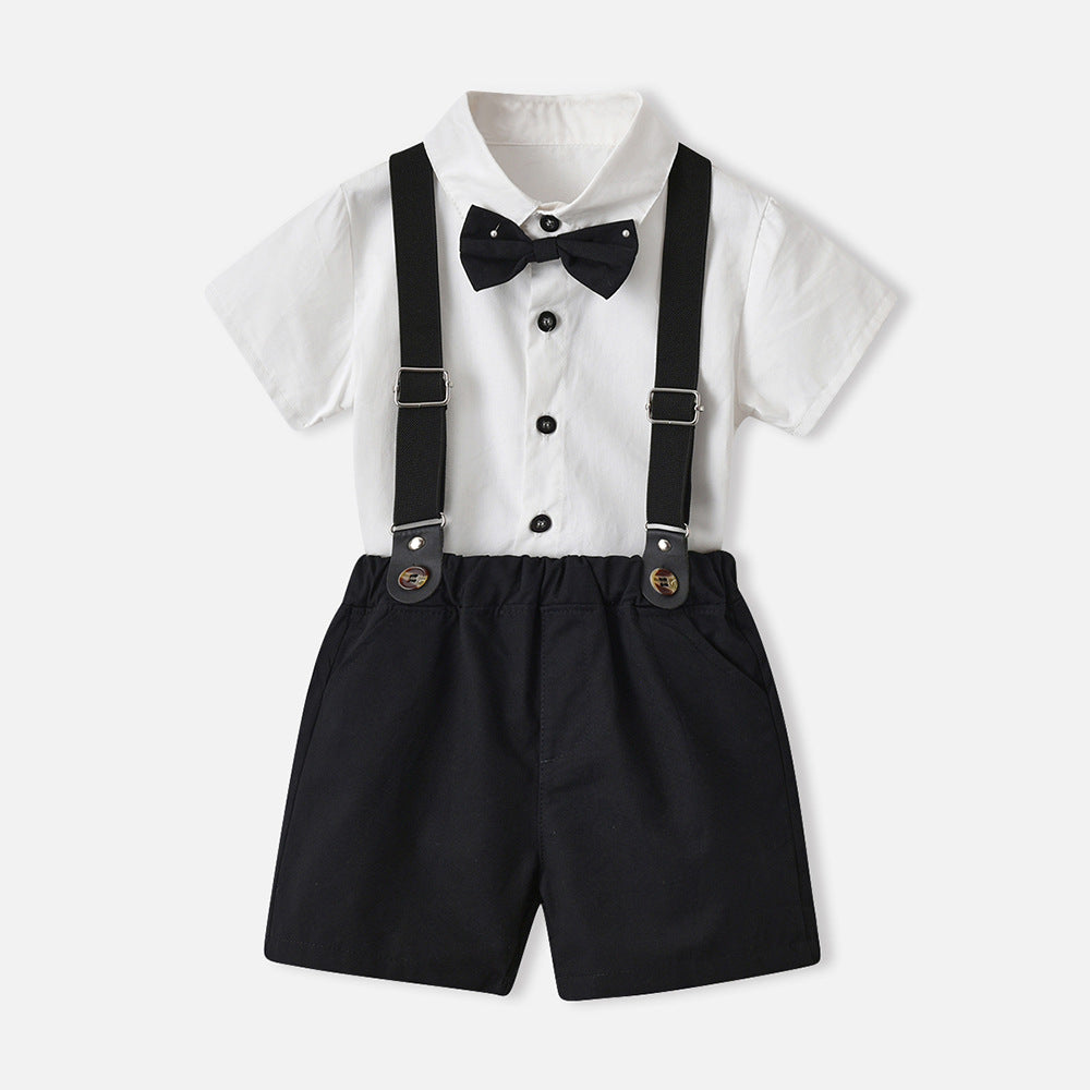 2 Pieces Set Baby Kid Boys Dressy Solid Color Bow Shirts And Rompers Wholesale 230411110