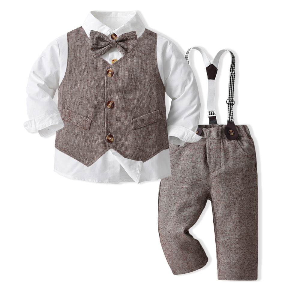 3 Pieces Set Baby Kid Boys Dressy Solid Color Bow Shirts Vests Waistcoats And Jumpsuits Wholesale 230411111