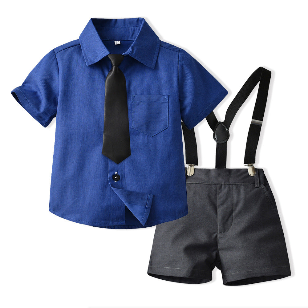 2 Pieces Set Baby Kid Boys Dressy Solid Color Bow Shirts And Rompers Wholesale 230411112