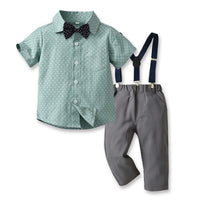 Load image into Gallery viewer, 2 Pieces Set Baby Kid Boys Dressy Striped Bow Shirts And Solid Color Jumpsuits Wholesale 230411114
